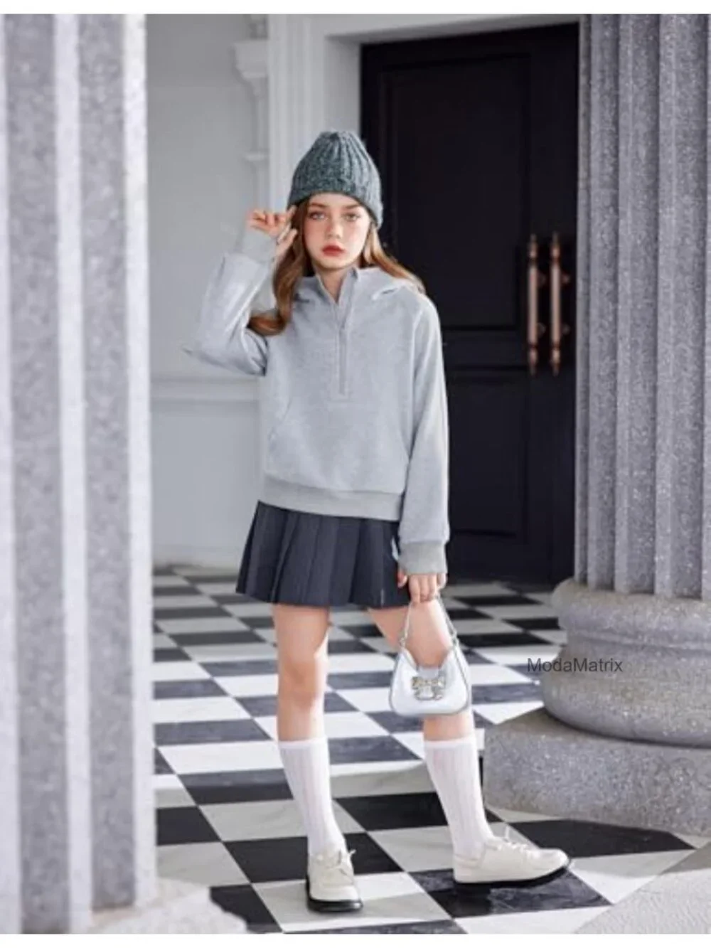 Girls 2 Piece Tracksuit Drop Shoulder Hoodie Half Zip Sweatshirt and Joggers